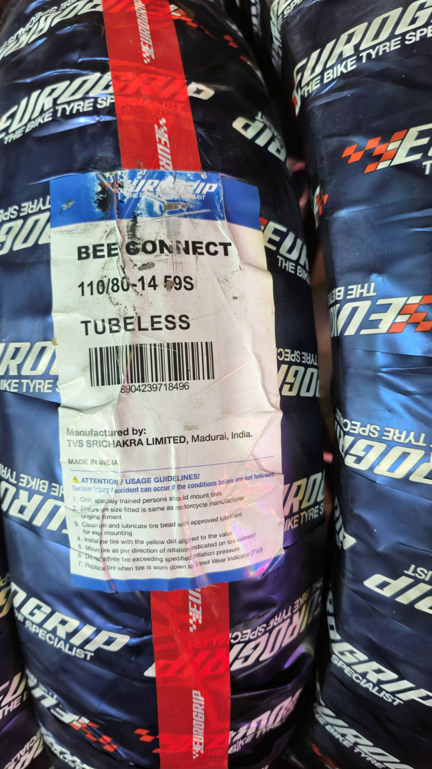 لاستیک 110/80/14 برند یورو گریپ هند - Image 2